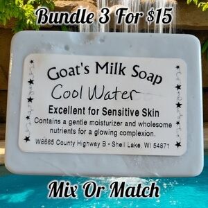 1 Home-made Amish Goat's Milk Soap Bar "Cool Water" Borntregers Bundle 3 For $15